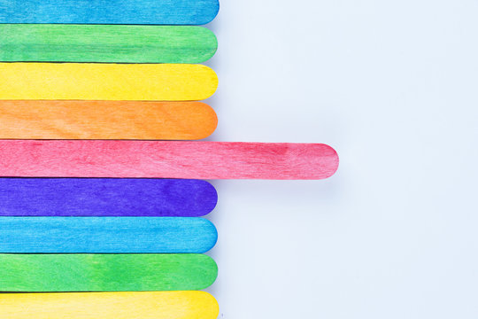 Concept image of colorful ice cream sticks on the white background/selective focus, and copy space for word