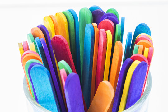 Concept image of colorful ice cream sticks on the white background/selective focus, and copy space for word