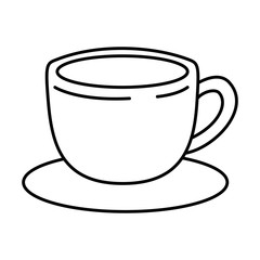 cup of coffee with handle on dish monochrome silhouette vector illustration