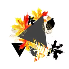 Photo sur Plexiglas Impressions graphiques Feuilles d& 39 aquarelle d& 39 automne avec des triangles isolés sur fond blanc.