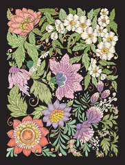 Gordijnen Embroidery imitation with summer flowers. Vector illustration. © Elen  Lane