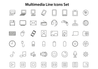 Fototapeta na wymiar Multimedia Line Icons Set
