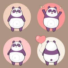 Cute female panda bear character set. Cartoon girl panda.