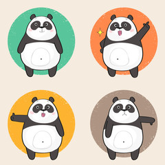Set of cute panda bear stickers in various poses. Cartoon character