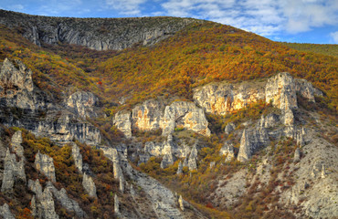 Beautiful landscape in the mountain with colorful autumn forest