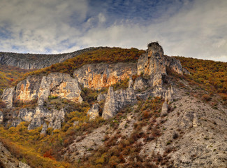 Beautiful landscape in the mountain with colorful autumn forest