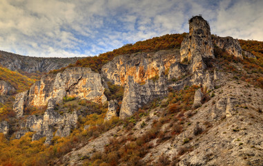 Beautiful landscape in the mountain with colorful autumn forest