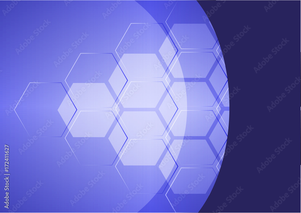 Wall mural blue technology abstract vector background design with hexagons