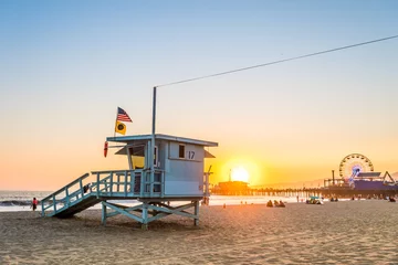 Printed kitchen splashbacks Pier santa monica famous lfeguard tower and pier at background, los angeles