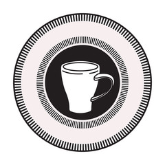 logo badge circular decorative of mug of coffee with handle black silhouette vector illustration