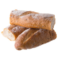 french white long baguette bread isolated on white background