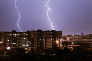 Night cityscape of storm