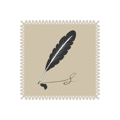 Retro postage stamp with an old pen. Vector illustration.