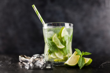 Mojito cocktail on dark background