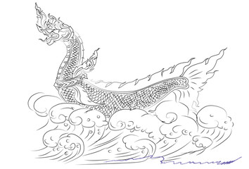 sketch line Thai Naga animal idea