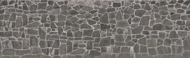 Foto op Aluminium Textuur van een stenen muur. Oude kasteel stenen muur textuur achtergrond. Stenen muur als achtergrond of textuur. Een voorbeeld van metselwerk als bekleding van buitenmuren. © colorshadow