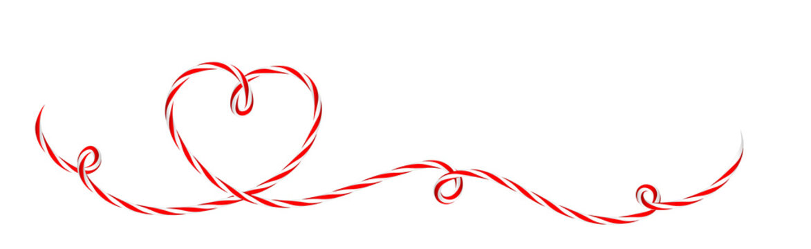 Herz Schleife aus rot-weiße Kordel Schnur
Hintergrund Banner für Festtage und Geschenke
Vektor Illustration isoliert auf weißem Hintergrund