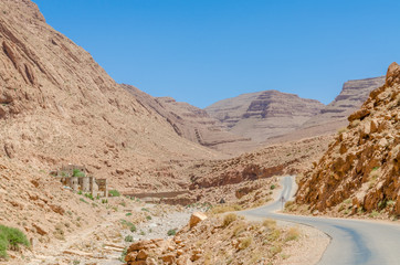 Road through impressive Todra Gorge in the Atlas mountains of Morocco, North Africa