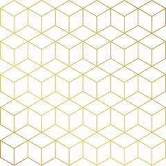 Gold and white cube background pattern. Fancy vector wallpaper template.