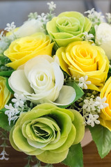 バラの花束、ウェディング、ブーケ、白、グリーン、イエロー