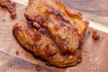 deep-fried sliced banana on white background