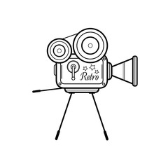 Movie camera on a white background . Retro movie camera Vector illustration .