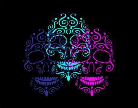 Skull icon Day of the dead and Halloween neon color 