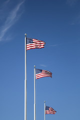 American flags on the blue sky