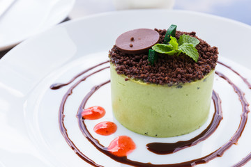 Matcha Green Tea and Red Bean Mousse Cake