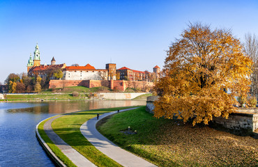 Wawel Castle and Vistula River in Fall, Cracow Poland