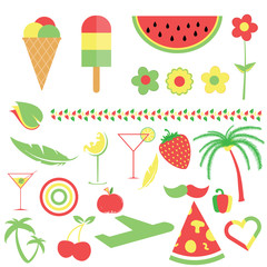 symbol and food in three color illustration