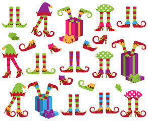 Vector Collection of Cute Christmas Holiday Elf Feet and Legs