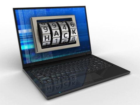 3d laptop computer and hack lock