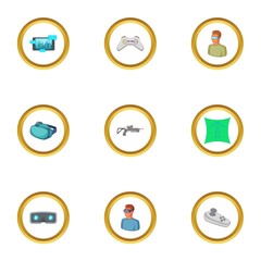 VR icons set, cartoon style