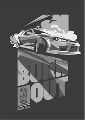 Burnout car, Japanese drift sport, Street racing - obrazy, fototapety, plakaty