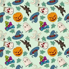 seamless illustration of halloween celebration symbols 1