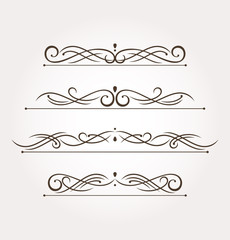 Set of four calligraphic design elements and page decoration. Vector illustration