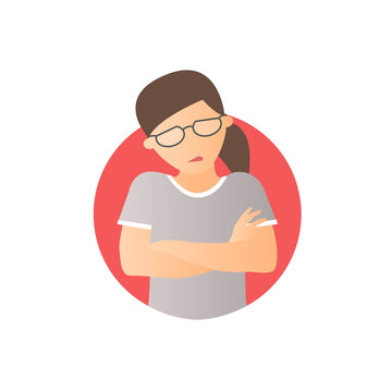 Painful expression, woman in pain, flat gradient vector icon