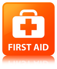 Fototapeta premium First aid orange square button