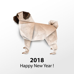 Dog Pug. Paper origami. Vector illustration. 2018 Happy New Year - 172437248