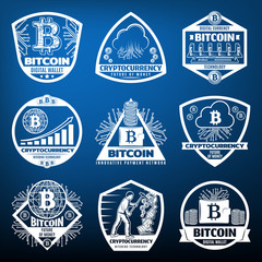 Obraz premium Vintage Bitcoin Currency Labels Set