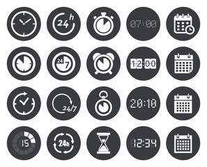 time, clock and calendar icons set, vector illustration