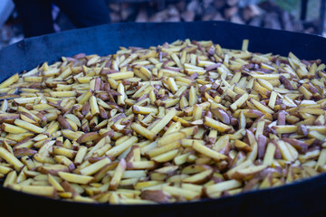 fries in a frying pan
