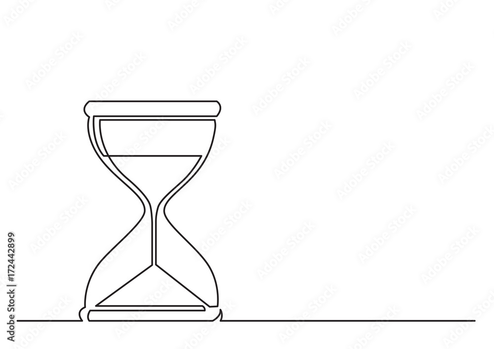 Poster one line drawing of isolated vector object - hourglass