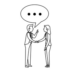 successful business couple with speech bubble avatars characters