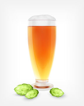 Beer glass with hop plant