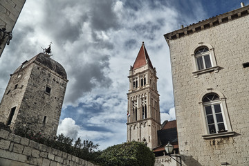 Fototapeta premium medieval buildings and cathedral tower in the town of Trogir in Croatia.
