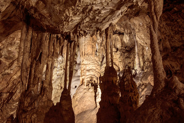Saint Istvan caves in Lillafured, Miscolc, Hungary with stalactites