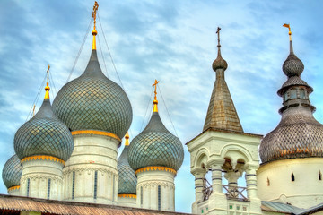Fototapeta na wymiar Church of the Resurrection of Christ and the Assumption Cathedral at Rostov Kremlin, Yaroslavl oblast, Russia