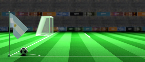 Argentina flag on a soccer field. 3d illustration